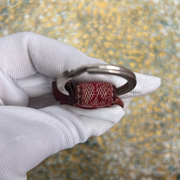 Coach Signature Monogram Canvas Key Chain w/ Leather Trim (Red) - Picture 5 of 7